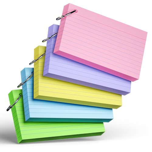 250 Count Colored Index Cards with Ring 3 x 5 Inch Heavyweight Ruled Index Cards, Flash Cards for Office & School Supplies and Home Organization, Durable Study To Do List Note Cards with Ruled Lines - color: Multi-Color (Ring)