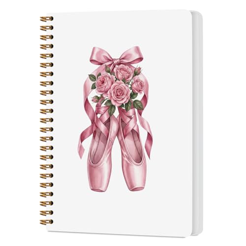 Coquette Pink Bow Ballet Dance Spiral Notebook, Dancer Teacher Gifts Journal Notebook, Inspirational Ballet Gift Notebooks for Work, Dancing Office Supplies Gifts for Girls Women, 5.8x8.3 Inch - color: Ballet Shoes with Roses