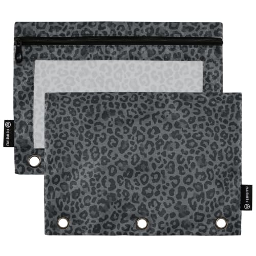 Gredecor 3 Ring Binder Pencil Pouch, Grey Black Leopard Cheetah Zippered Pen Case Pouches with Clear Window, 2 Pack Stylish Office & School Supplie - color: Grey Black Leopard Cheetah
