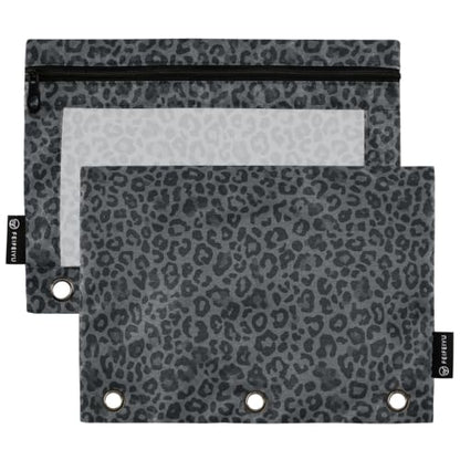 Gredecor 3 Ring Binder Pencil Pouch, Grey Black Leopard Cheetah Zippered Pen Case Pouches with Clear Window, 2 Pack Stylish Office & School Supplie - color: Grey Black Leopard Cheetah
