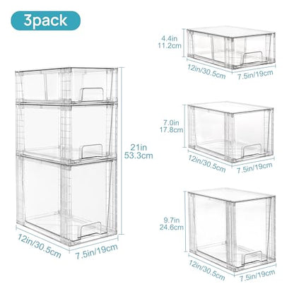 Vtopmart 6 Pack Clear Stackable Storage Drawers,Easy to Assemble Bathroom Organizers and Storage with handles,Plastic Drawers for Kitchen Pantry,Cabinet,Under Sink Organization - style: 2 Large+2 Medium+2 Small