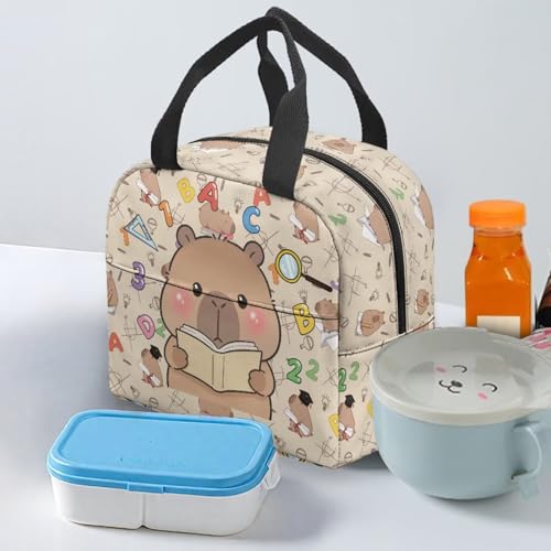 Kawaii Capybara Boys Lunch Box Large Capacity Insulated Lunch Bag Thermal Picnic Cool Bags for School Picnic Travel Hiking Camping - color: Kawaii Capybara Reading