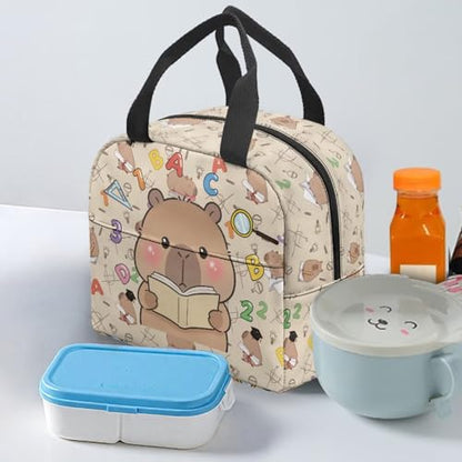 Kawaii Capybara Boys Lunch Box Large Capacity Insulated Lunch Bag Thermal Picnic Cool Bags for School Picnic Travel Hiking Camping - color: Kawaii Capybara Reading