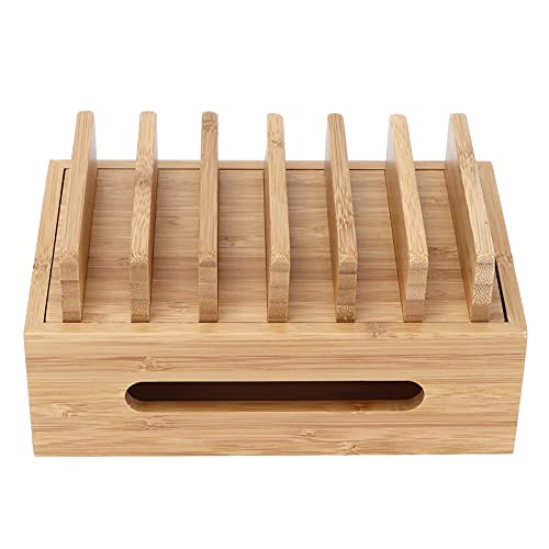 Wooden Charging Station Organizer, Stylish Retro Adjustable Multiple Device Charging Station Rack with Cable Box Organizer for Laptop Tablets Pads Smartphones