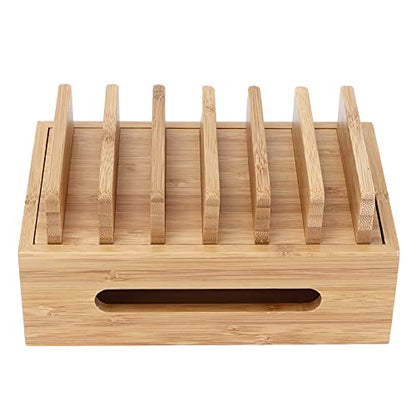 Wooden Charging Station Organizer, Stylish Retro Adjustable Multiple Device Charging Station Rack with Cable Box Organizer for Laptop Tablets Pads Smartphones
