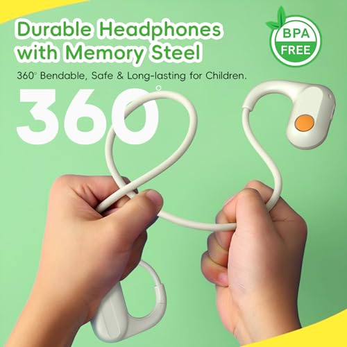 ANCwear Kids Open Ear Headphones for School & Sports, 85dB Safe Volume Bluetooth 5.3, 17g Lightweight Air Conduction, IPX6 Waterproof with Mic, Magnetic Charging, 10H Battery, Ages 5+ Beige - color: Beige