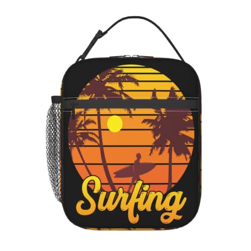 Surfing Sunset Palm Tree Lunch Bag 10In | Insulated Lunch Box Reusable Tote Bag For Picnic Office For Women Men - color: Style 8