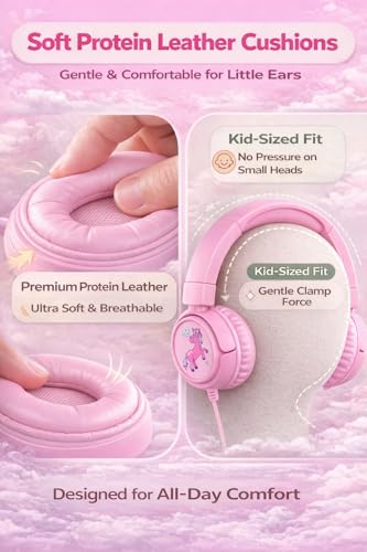 K6 Kids Headphones for Toddler & Kids Ages 2-12, 85/94dB Safe Volume Limited, Wired with 3.5mm Jack, HD Microphone, Adjustable & Foldable, On-Ear Headphones for Tablet, School, Travel, iPad - color: Pink