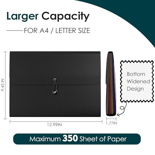 10 Pack Accordion File Organizer, 13 Pockets, Black | Expending File Folder, Binder for Document Storage, Classroom, Office, Home Use