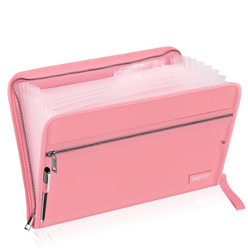 ENGPOW Accordion File Organizer,Fireproof 13 Pockets Expanding File Folder,Document Organizer Folder with Zipper＆Labels,Portable Home Travel Safe Storage for Letter A4 Files and More,Pink - color: Pink, size: 13 Standard Pockets