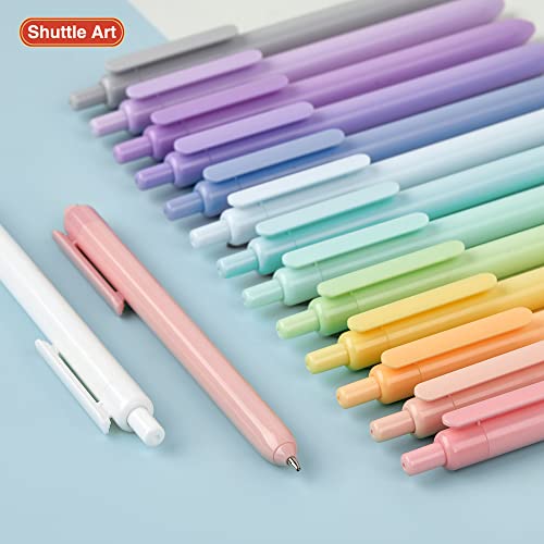 Shuttle Art Ballpoint Pens, 15 Pack Pastel Retractable Black Ink Ball Point Pens, Cute Pens 1.0mm Medium Point Quick Drying for Writing Journaling Taking Notes School Office Home - color: Pastel Barrel--15 Black Ink