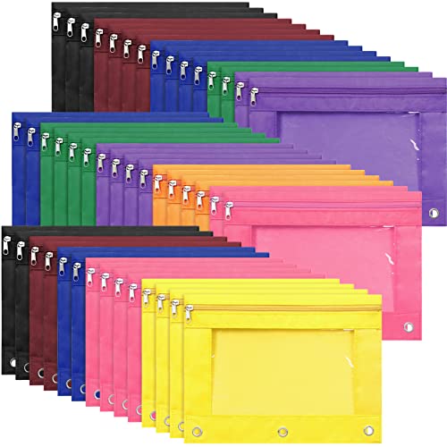Leinuosen 64 Pack Pencil Pouch Bulk for 3 Ring Binder, Pencil Case with Zipper and Clear Window 8 Assorted Color Storage Bag for Office, Back to School Classroom Supplies - color: Colorful Bags