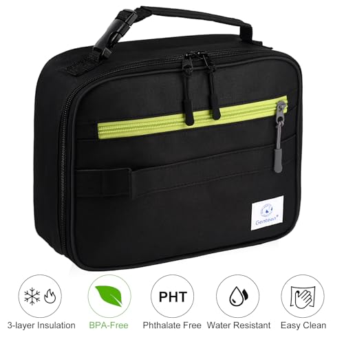 Genteen Lunch Box Kids, Insulated Lunch Bag Kids Boys Girls Back to School, Soft Lunch Box for Men Reusable Lunchbox for Office,Outdoor,School (Black) - color: Black