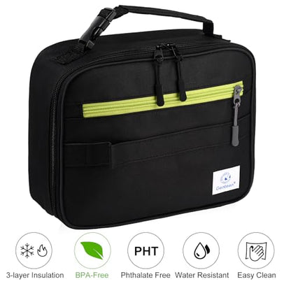 Genteen Lunch Box Kids, Insulated Lunch Bag Kids Boys Girls Back to School, Soft Lunch Box for Men Reusable Lunchbox for Office,Outdoor,School (Black) - color: Black