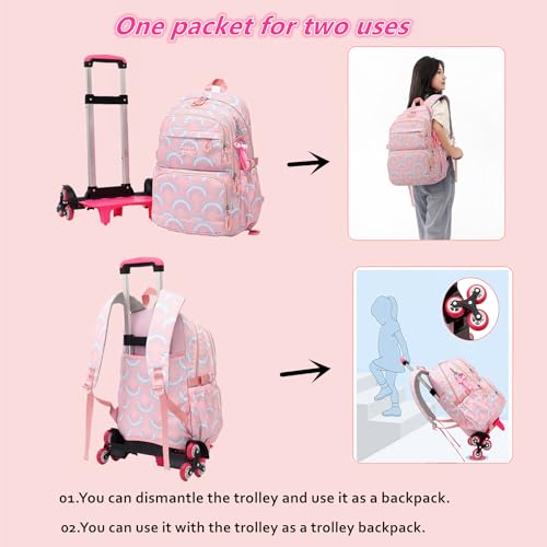 Mfikaryi Girls Rolling Backpack Elementary Student Outdoor Travel Trolley Bag Bookbag with Wheels - color: Blue-6 Wheels