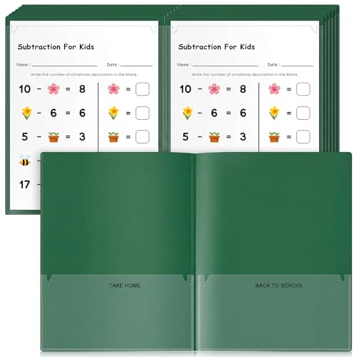 Henoyso 24 Pcs Plastic Folders with Clear Front Pockets Heavy Duty Take Home Back to School Pockets Homework Folders for School Students Parent Teacher Classroom Communication (Dark Green) - color: Dark Green