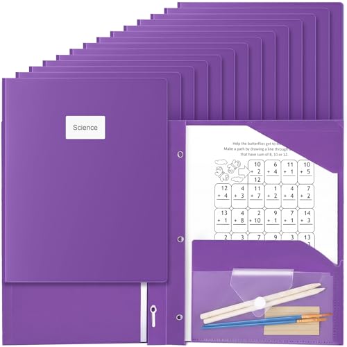 Kosiz 24 Pack Plastic Folders with Pocket Bulk 2 Pocket Heavy Duty Letter Size Folders with 3 Prongs, Clear Pen Pouch, File Document Organizer for Office Home Supplies (Purple) - color: Purple