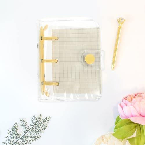 OFFSCH Cover Mini 3-ring Loose-leaf Notebook, Small Portable Binder with Yellow Clips, Multi-function Pocket Notepad for Students and Journaling