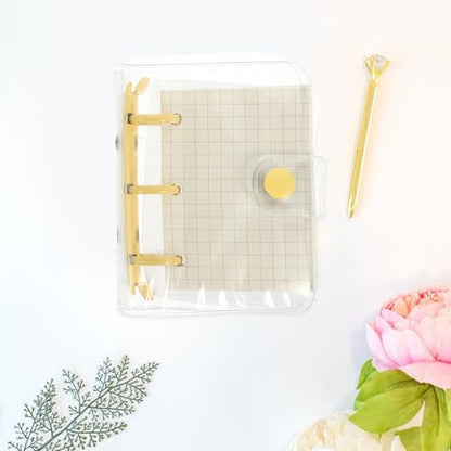 OFFSCH Cover Mini 3-ring Loose-leaf Notebook, Small Portable Binder with Yellow Clips, Multi-function Pocket Notepad for Students and Journaling
