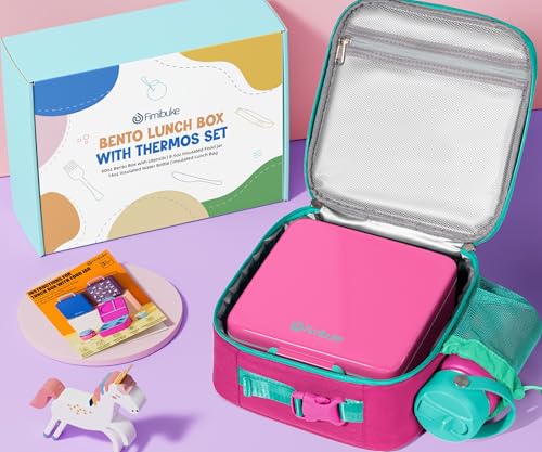 Fimibuke Bento Box for Kids Adult - Leakproof 3-4 Compartments Lunch Bento Box Set with Insulated Food Jar, Water Bottle, Lunch Bag, Sauce Cup & Cutlery for Toddler Teen Shcool Girl Boy Age 3+ - color: A8.Red & Green