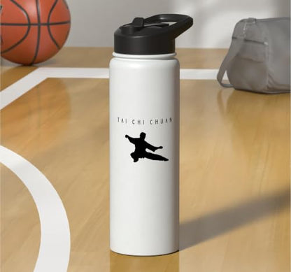 Tai Chi Instructor/Tai Chi Students/Tai Chi Posture Stainless Steel Insulated Water Bottle - color: White