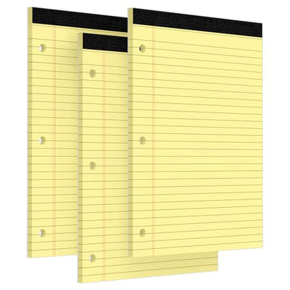 3 Hole Legal Pad 8.5 x 11, 3 Pack Yellow Note Pads, Notebook Paper Wide Ruled, Writing Paper Pads, Notepads with Binder Holes, Lined Paper 8.5x11, Ideal for School, Home, Office, 30 Sheets/Pack - style: 3 Pack-30 Sheets/Pad-Yellow