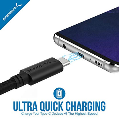 SABRENT [6-Pack 22AWG Premium 6ft USB-C to USB A 2.0 Sync and Charge Cables [Black] (CB-C6X6) - size: 6-FT, style: USB 2.0 [6-PACK]
