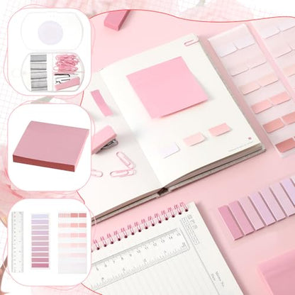 Eersida 74 Pcs Aesthetic School Supplies with Large Pencil Pouch 5 Ink Gel Pens 12 Highlighters 6 Mechanical Pencils 0.5mm 9 Color Pens 4 Note Pads Set for Student Stationary(Pink,Cute Style) - color: Pink, style: Cute Style