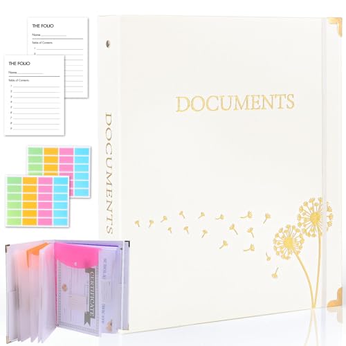 XKDOUS Aesthetic Document Organizer Linen Folio Folders with Pockets, 3-Ring Accordion Storage Binders Expanding File Folder for Important Papers, Documents and Files - color: Beige