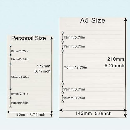 A5 Refill Paper, [5 Pack] Toplive 100GSM Thick Refillable 6 Hole Filler Inserts - 225 Sheets (450 Pages) for 6 Ring Binder Journal Notebook, Lined - style: 5Pack Lined Paper