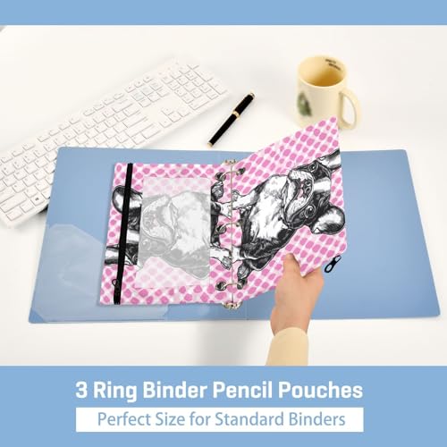 Kcldeci Pencil Pouch for 3 Ring Binder, Dog Breed French Bulldog 2 Pack Binder Pencil Pouch with Clear Window Pencil Bags with Zipper Pencil Case for Binder - color: C09