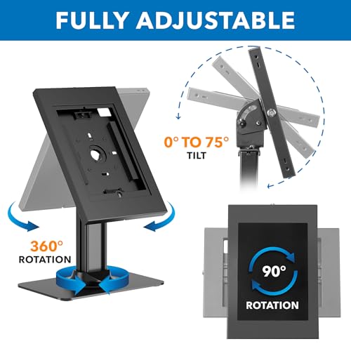 Mount-It! iPad Kiosk Stand, Anti-Theft Locking Countertop Enclosure & 360° Rotating Base, Retail POS & Check-in Stand for iPad Pro, iPad Air & Gen 7–11 (A16), Black - color: Black