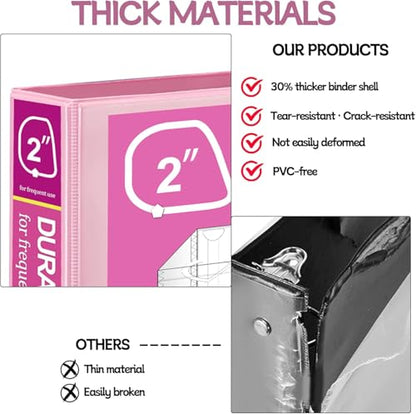 Zzrywuty Durable 3 Ring Binder,2 Inch,Economy 4 Pack,Each Holds 400 Pages,D-Ring Presentation View Binders for Office,School,Home (Pink) - size: 2 Inch, style: Pink