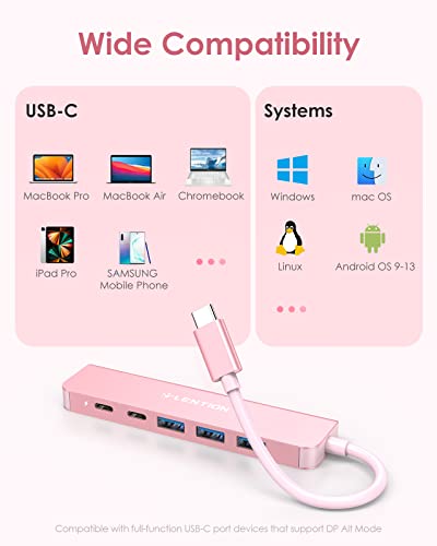 LENTION 6-in-1 USB C Hub, 4K@60Hz HDMI, 100W PD, 3 USB 3.0, USB-C Data | Ideal for Work & Study, Stable Driver 3.0 Certified, Compatible with macOS, iOS/iPadOS, Windows & ChromeOS (CE35p, Rose Gold) - color: Rose Gold