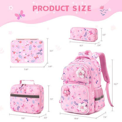 Kids Backpack for Girls 4-8, Cute 3D Soft Flower Toddler Backpack with 34oz Lunch Box, Insulated Bag, Pen Case & Utensils, School Bookbag for Preschool Kindergarten Elementary Student - color: Flowers