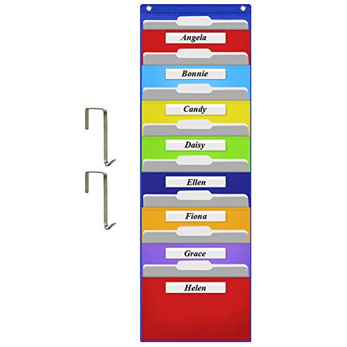 Eamay Hanging File Folder Organizer, Storage Pocket Chart with 8 Pockets, 2 Hangers Cascading Wall Organizer for Home Bill Filing, Mail Organizer, Wall Mounted File Folders - color: 8 Nametag Pockets