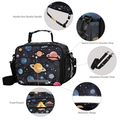 Planet Space Kids Lunch Box Insulated Lunch Bags Cooler Tote Bag with Removable Shoulder Strap for Boy Girl Student 20848878 - color: Space A