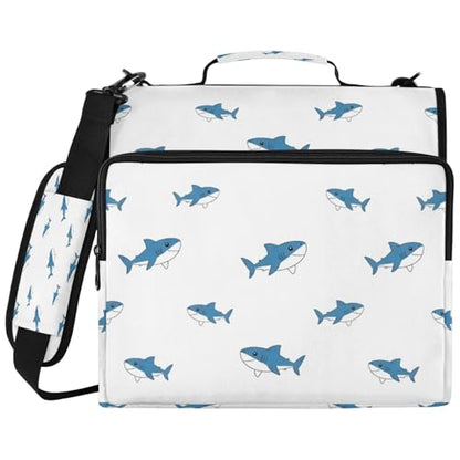 ATTX Mini Blue Shark Zipper Binder with Shoulder Strap, 2 Inch 3-Ring Binder Bag Fits 14" Laptop, 800-Sheet Large Capacity File Organizer
