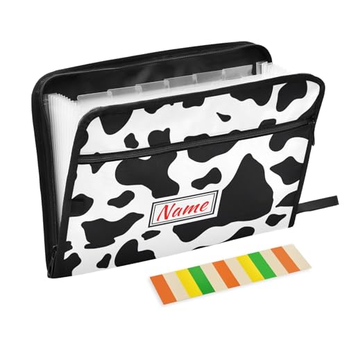 Cow Skin Print Custom Expanding File Folder, 13 Pockets Personalized Name Accordion File Organizer with Sticky Labels Zipper Portable A4 Document Organizer for Home Office School Supplies - color: A1