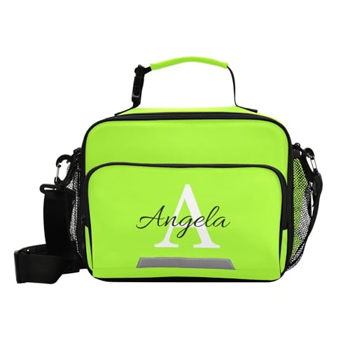Custom Student Lunch Bag for Boys Girls Green Yellow Solid Color Personalized Name Lunch Box Insulated Cooler Bag for School Picnic Office - color: Multi26
