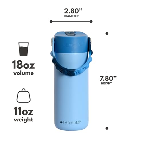 Elemental Insulated Kids Water Bottle, Stainless Steel Water Bottle with Straw Lid & Pop-It Handle, Leak-Proof Water Bottles for School, Boys or Girls, Travelling and Sports, 18oz - Ocean Tie Dye - color: Ocean Tie Dye