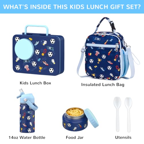 Bento Lunch Box for Kids Adult, Leakproof 3-4 Compartment Bento Box Set with Insulated Food Jar,Water Bottle, Lunch Bag, School Lunch Container for Toddler Teen Girls Boys Ages 3+(Football) - color: Football
