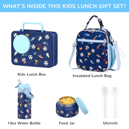 Bento Lunch Box for Kids Adult, Leakproof 3-4 Compartment Bento Box Set with Insulated Food Jar,Water Bottle, Lunch Bag, School Lunch Container for Toddler Teen Girls Boys Ages 3+(Football) - color: Football