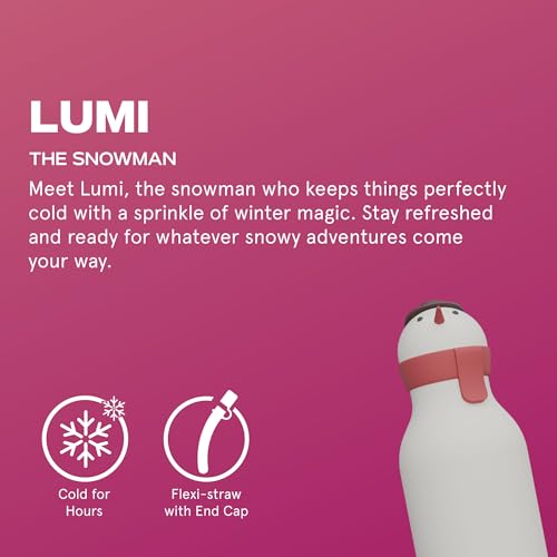 asobu Bestie Bottle Insulated Stainless Steel Water Bottle with Detachable Soft Animal Head Fun Drinking For Kids and Teens with Flexible Reusable Straw 16 Ounce (SNOWMAN) - color: SNOWMAN