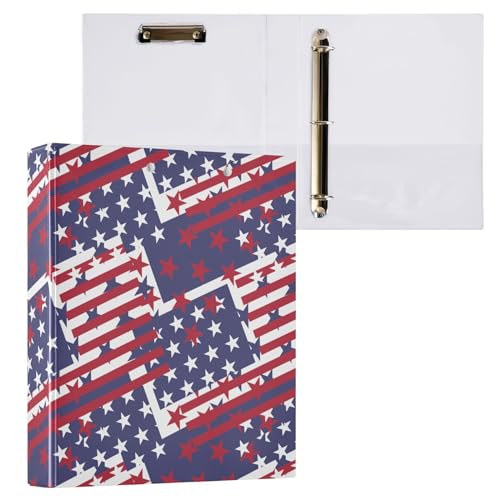 American Flag Symbols 3 Ring Binder 1.5" Decorative D-Ring Binder with Clipboard&3 Clear Pockets, Holds 200 Sheets A4 Size Paper Waterproof Binders for School Home Office - color: American Flag Symbols, size: ‎12.4x10.63x2.36 Inch-1 Pack