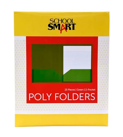 School Smart 2-Pocket Poly Folders, Green, Pack of 25 - color: Green, style: No Fasteners