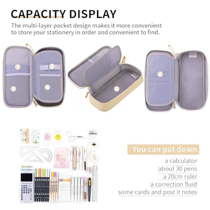 CICIMELON Durable Pen Pencil Case Big Storage Pen Pouch Bag for School Supplies College Teen Girls Adults, Beige - color: Beige