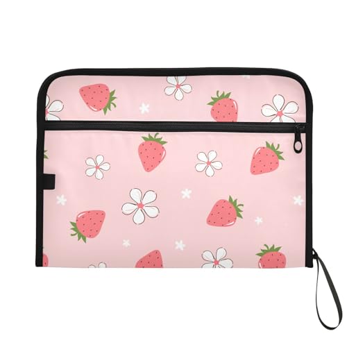 Strawberry Cute Flower File Folders,Plastic Folders with 13 Pockets,Expandable File Folder for Documents School Students Office,Aesthetic Folder with Labels A4 Letter Size - color: Multi 10