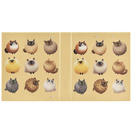 Fustylead Round Fluffy Chubby Cat Pattern Funny 3 Ring Binder, D-Rings 1.5" Hardcover Folder, Fits 200 Sheets of A4 Paper, Durable Clipboard & Clean View with Inside Pockets for School Home Office - size: 12.4x10.63x2.36 Inch-1 Pack
