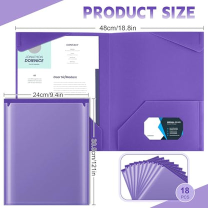Henoyso 18 Pack Purple Plastic Folders with Clear Front Pockets Heavy Duty File Folders with 2 Pockets and Card Slot for Student Communication School Office Presentation Report - color: Purple